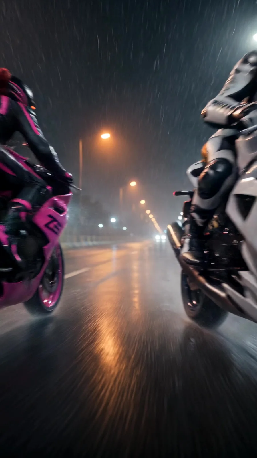 Wet asphalt, full throttle.